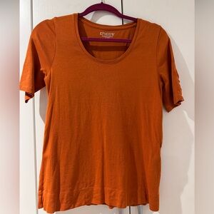Chico's Elbow length Scoop Neck Top — Rust Orange